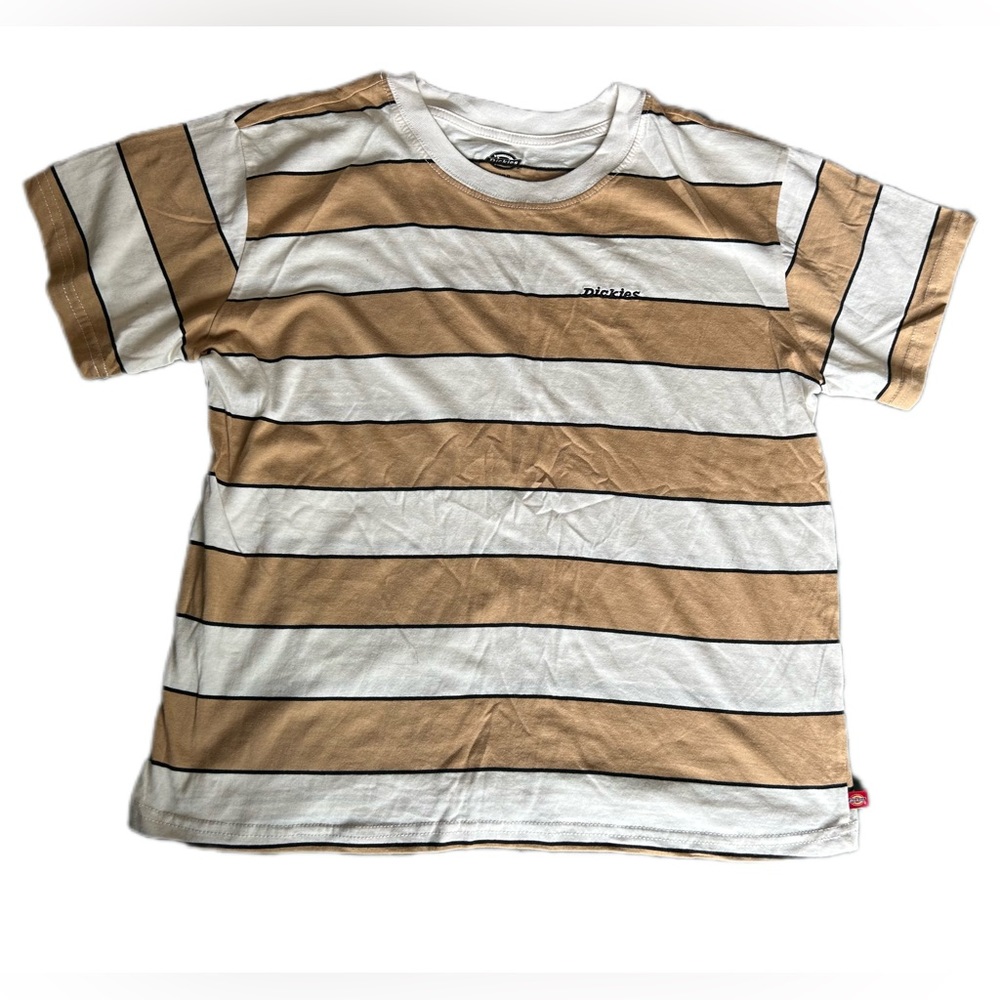 Dickies 100% cotton tan and white striped t-shirt. Size L
